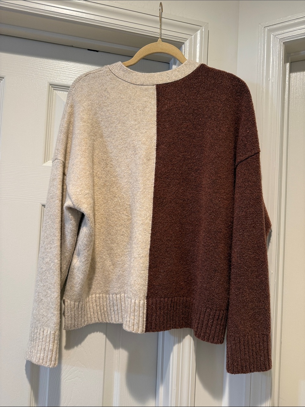Abercrombie & Fitch Two-Tone Brown Cream V-Neck Button Down Fall Cardigan XL - Picture 6 of 14